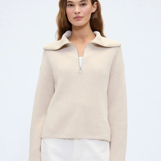Newrelaxed Ribbed Quarter-Zip Sweater(Green)
